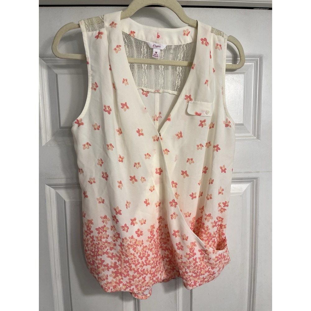 Candies Women Top Medium Floral Lace Sleeveless Faux Wrap Chiffon Vtg